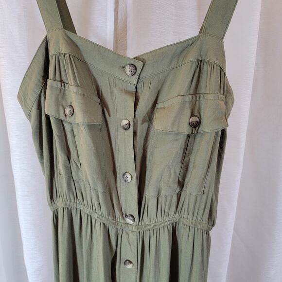 BB Dakota by Steve Madden Tiered Maxi Dress Green Button Front Sleeveless Size L - Picture 2 of 5
